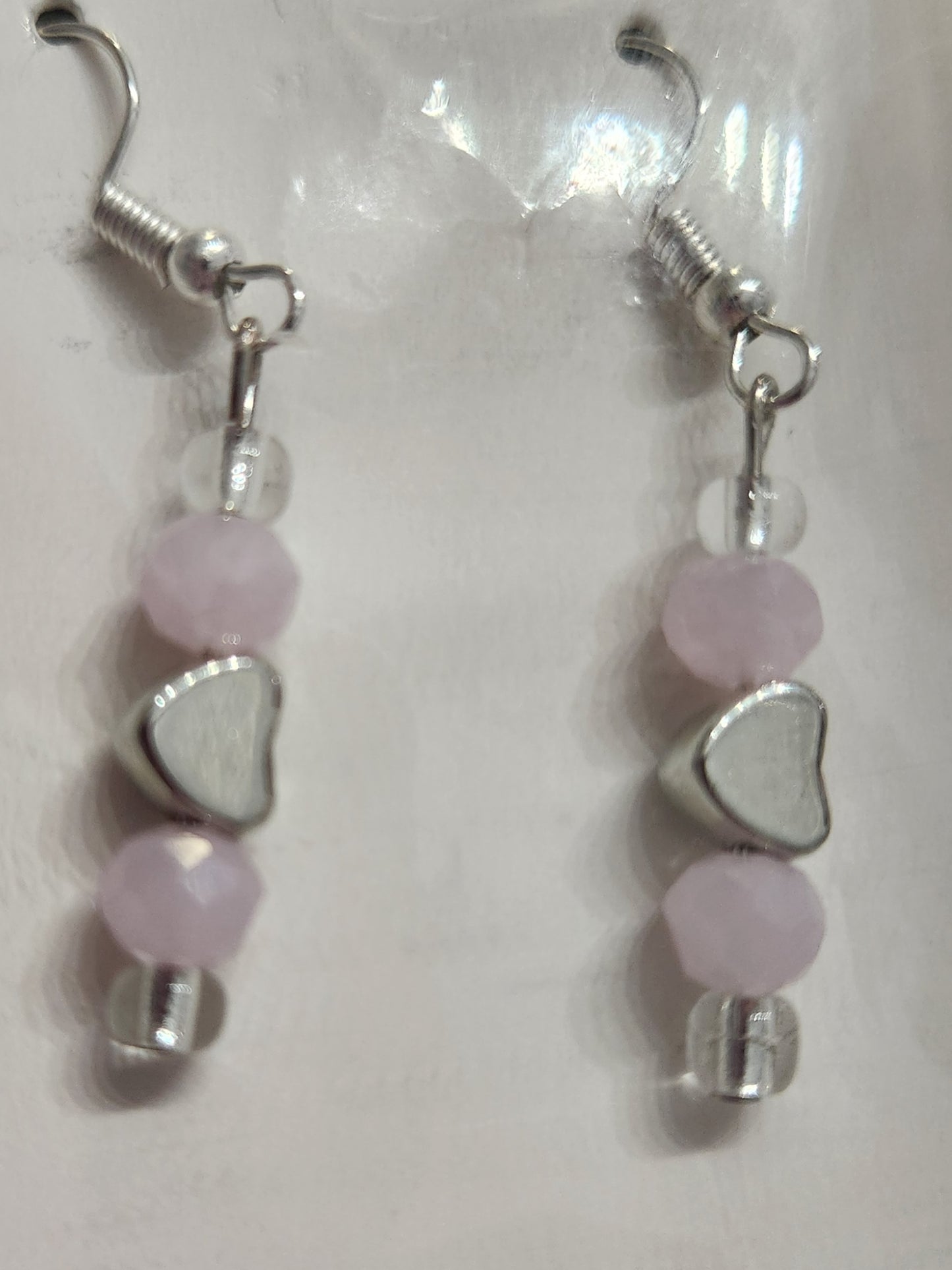 Heart with Light Pink Beads Earrings