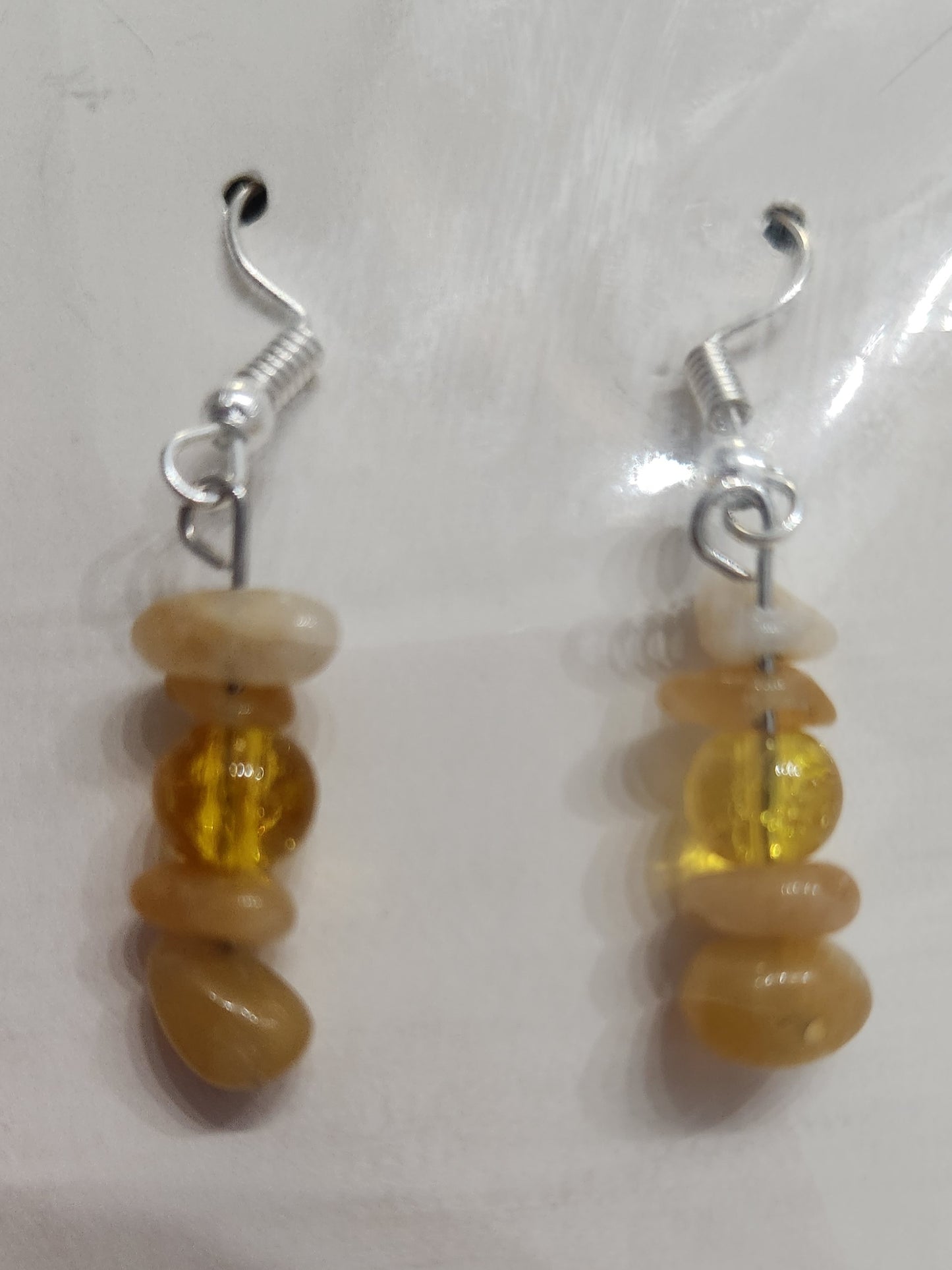 Golden Bead with Honey Rock Earrings