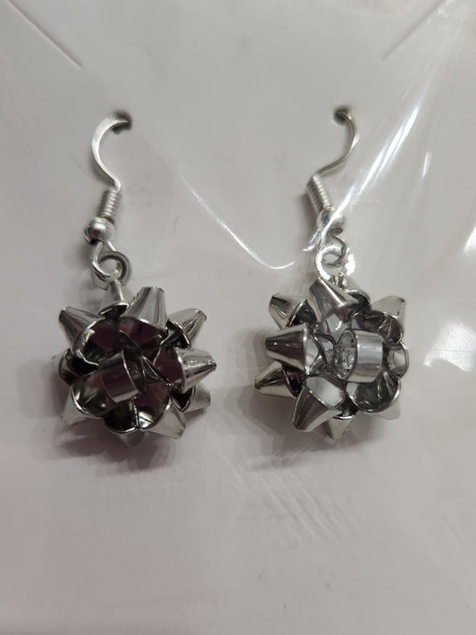 Christmas Silver Bow Earrings