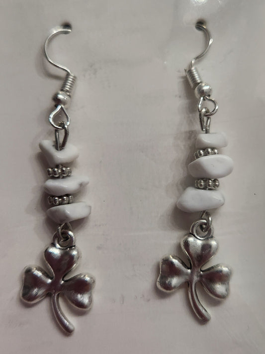 White Three Leaf Clover Earring