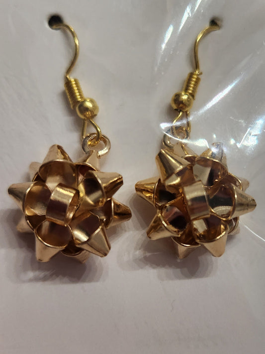 Christmas Gold Bow Earrings