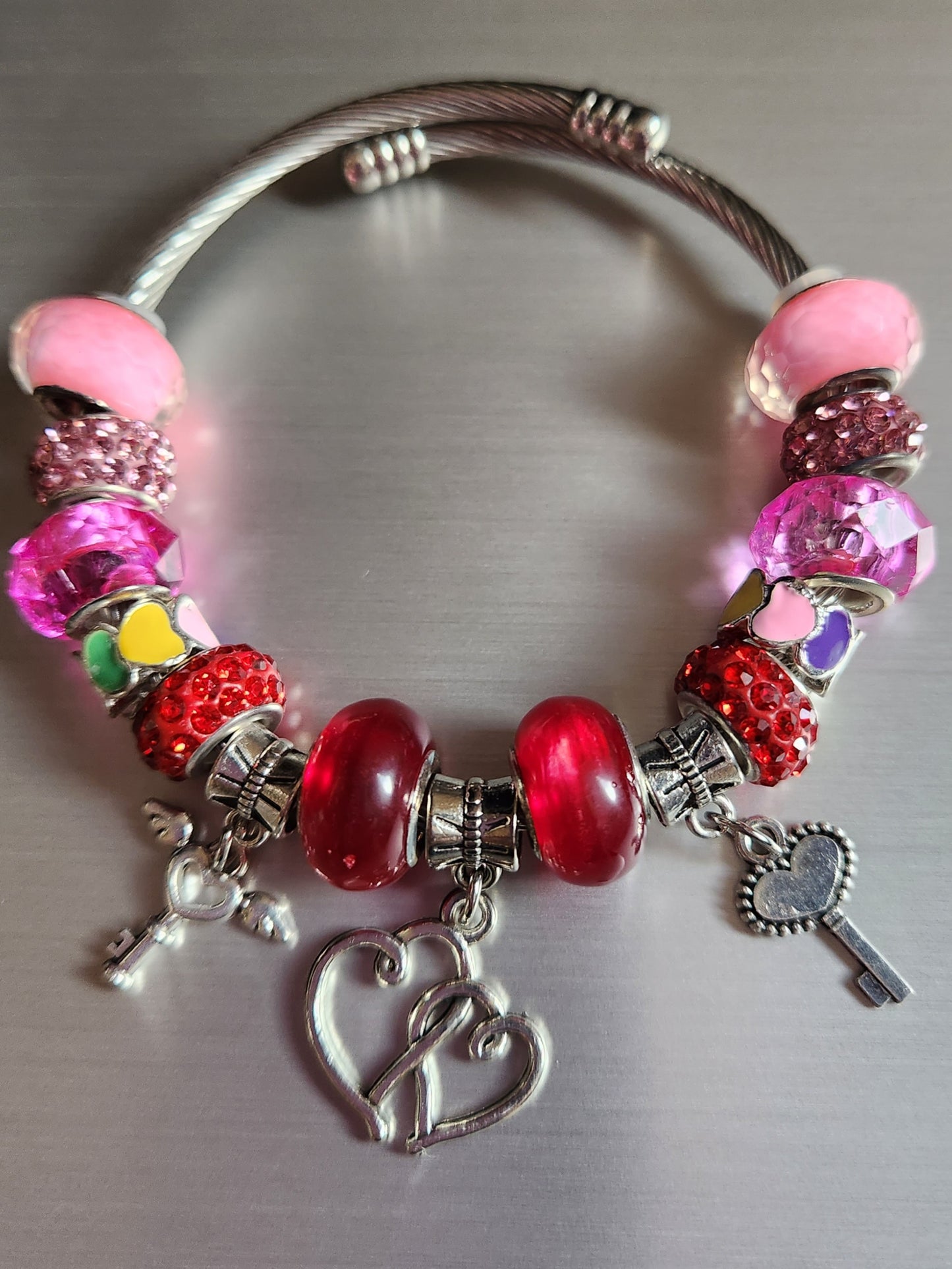 Bracelet Heart with Pink and Red