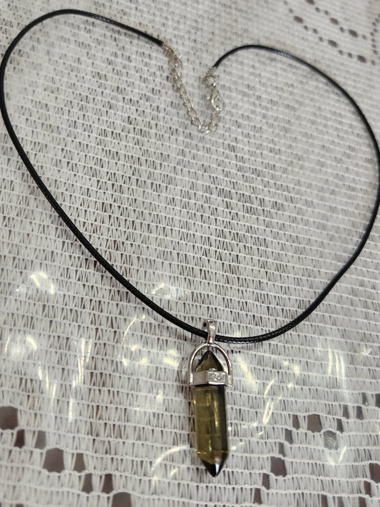 Bullet Shape Pointed Pendant Clear Charcoal Necklace