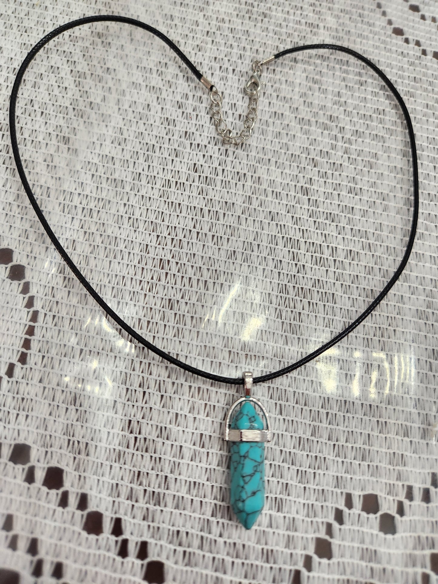 Bullet Shape Pointed Pendant Marble/Like Teal Necklace