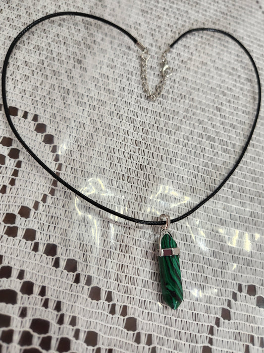 Bullet Shape Pointed Pendant Marble/Like Green Necklace