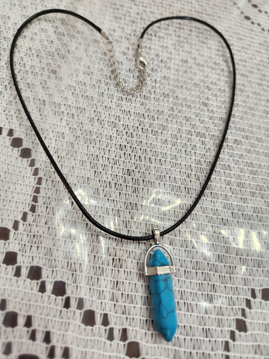 Bullet Shape Pointed Pendant Marble/Like Light Blue Necklace