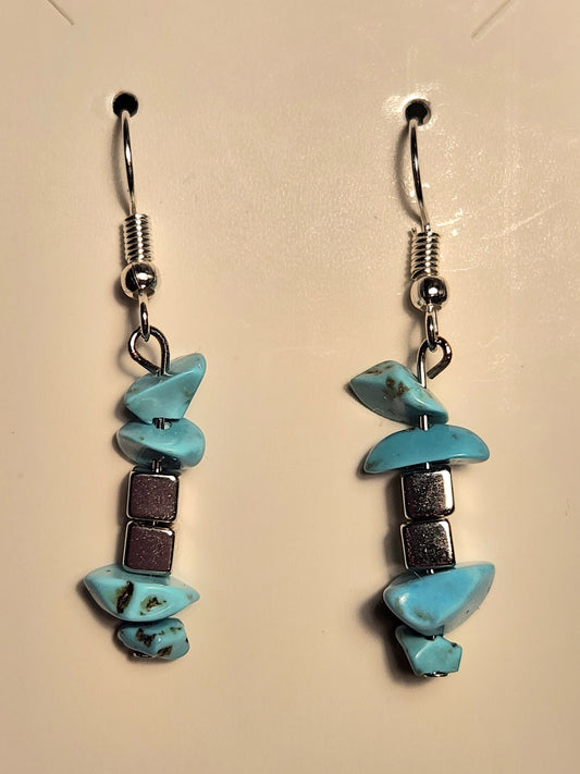 Teal rock with silver cube charms