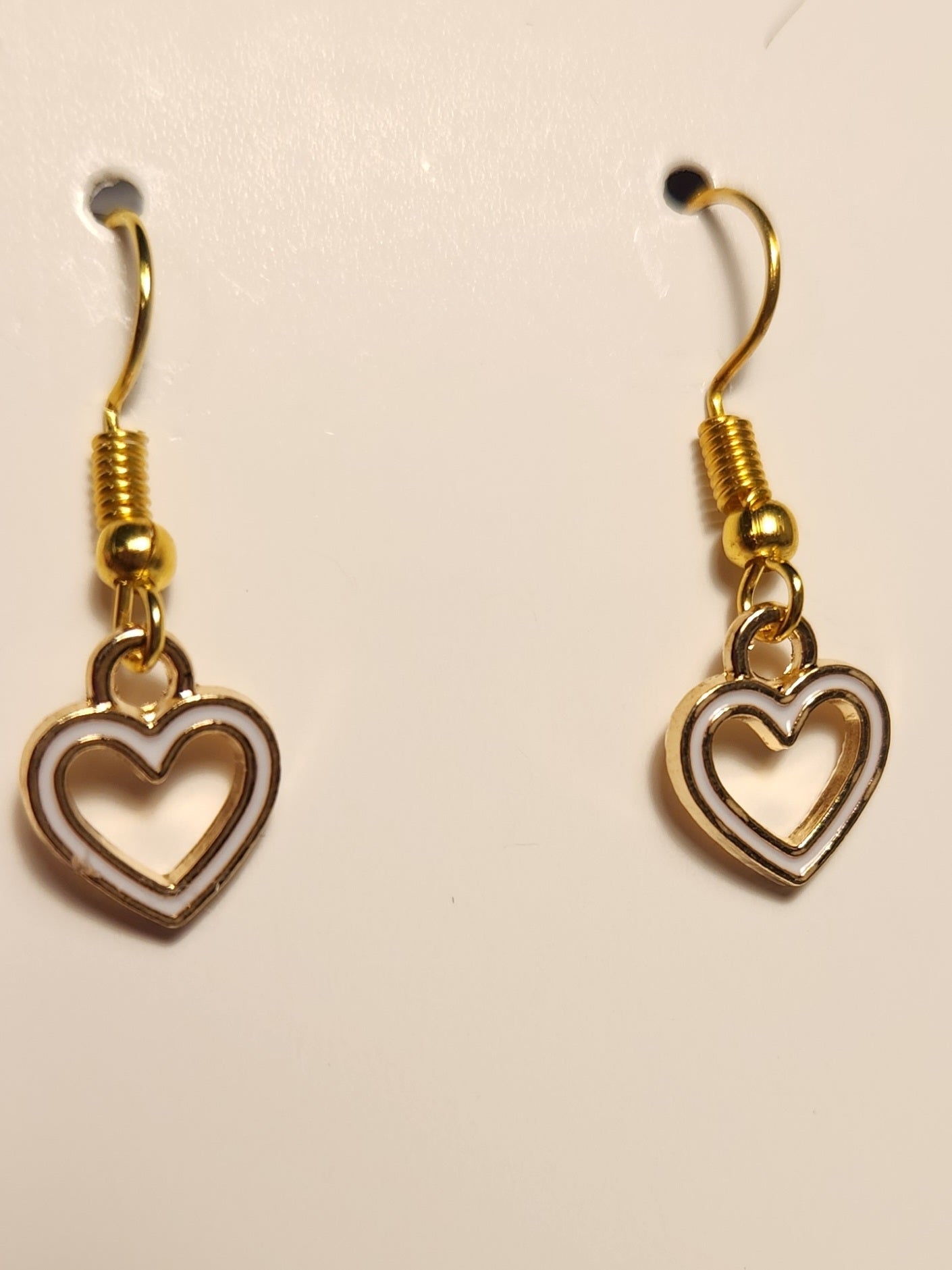 White and Gold Colored Heart Earrings