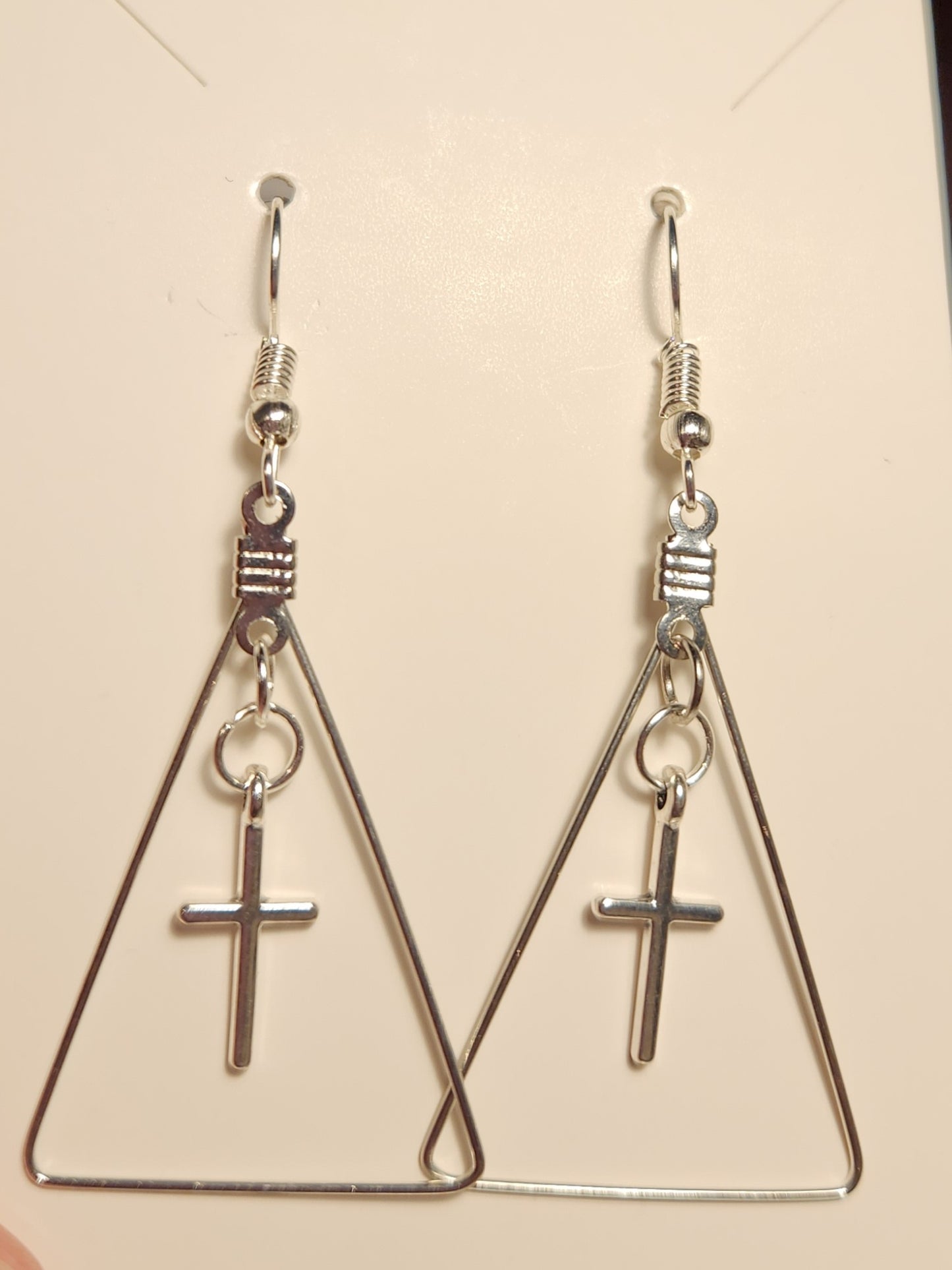 Silver Triangle Cross Earrings