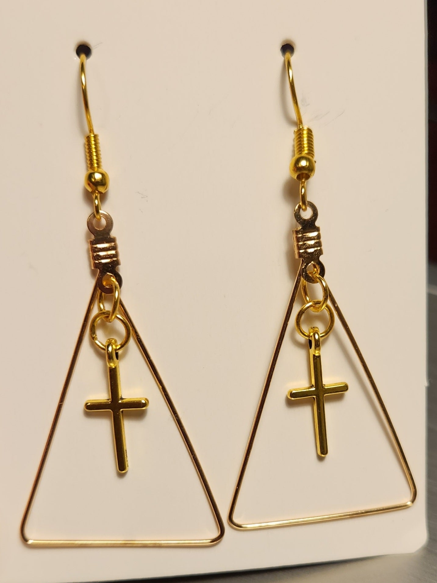 Gold Colored Triangle Cross Earrings