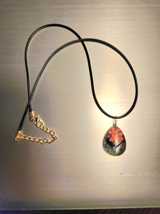 Red Teardrop Tree Necklace