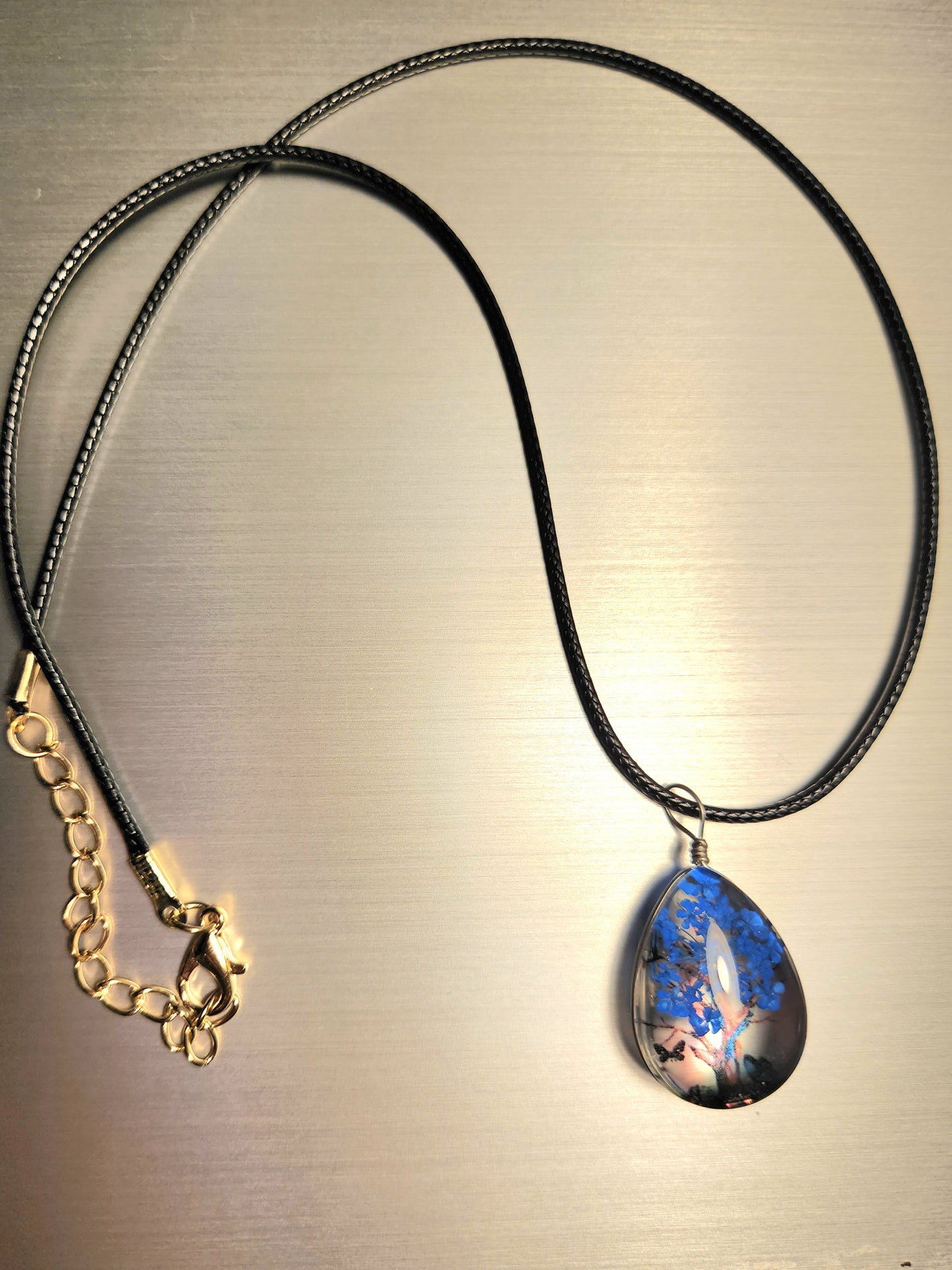 Blue Teardrop Tree Necklace