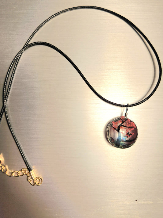 Red Circle Tree Necklace