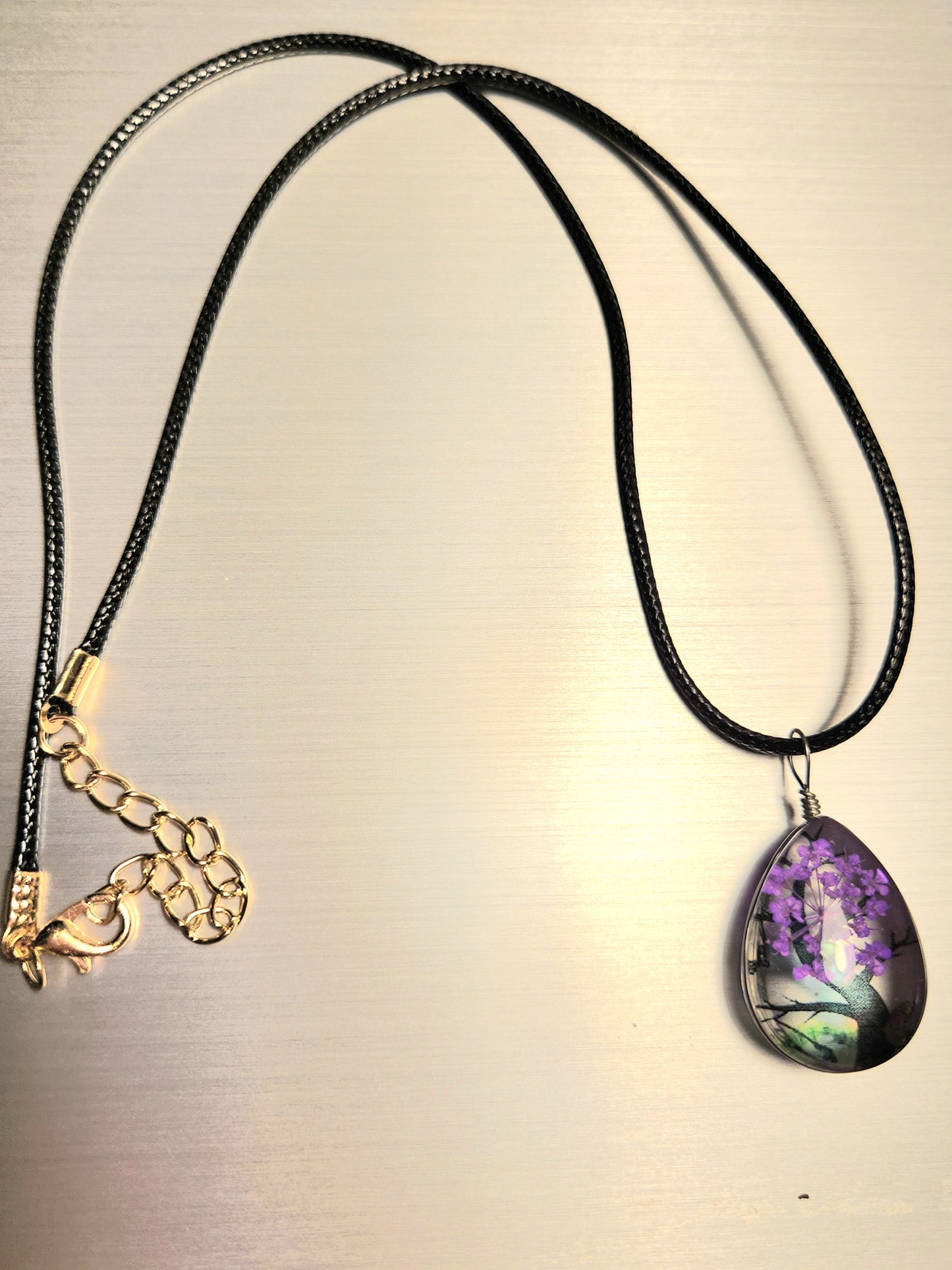 Purple Teardrop Tree Necklace