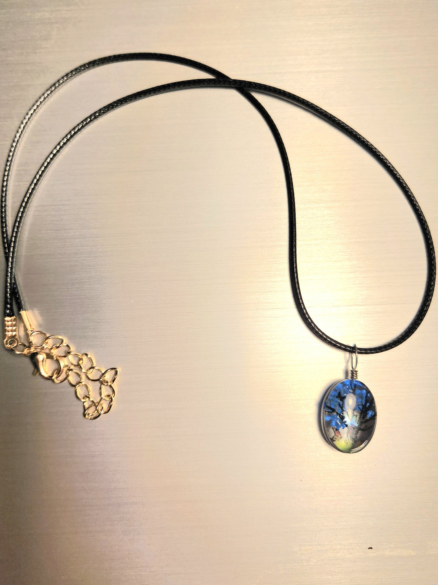 Blue Oval Tree Necklace