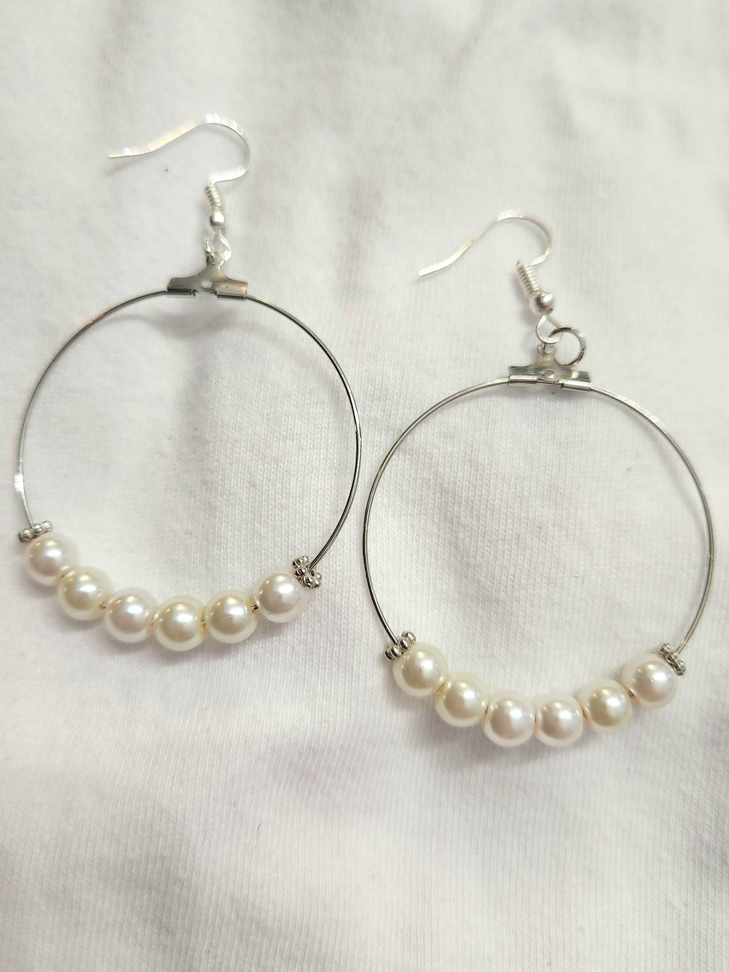 Silver Hoop Earrings With Pearl Beads