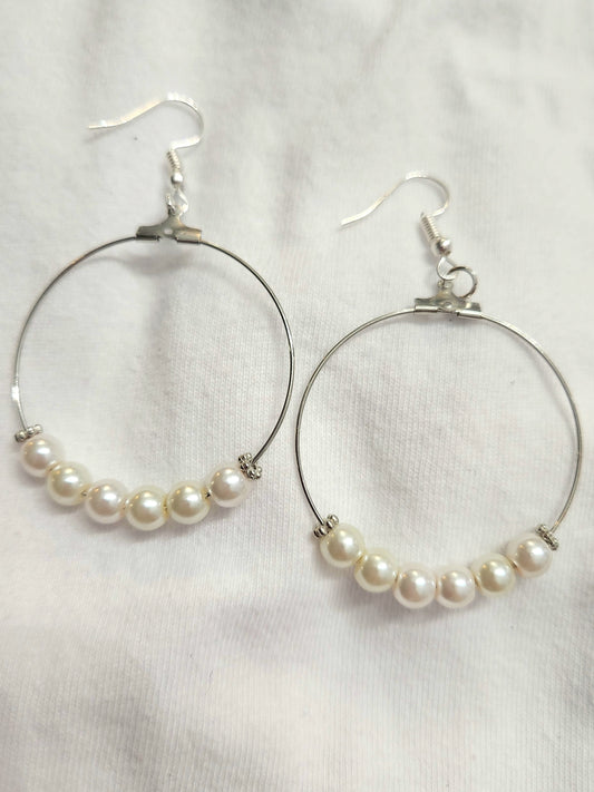 Silver Hoop Earrings With Pearl Beads