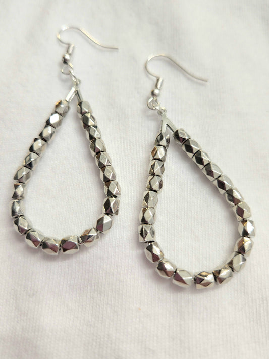 Silver Teardrop Earrings with Silver Beads