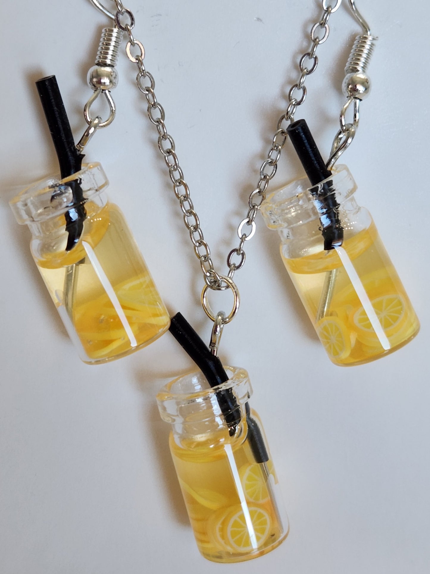 Lemon Boba Tea Necklace and Earring Set