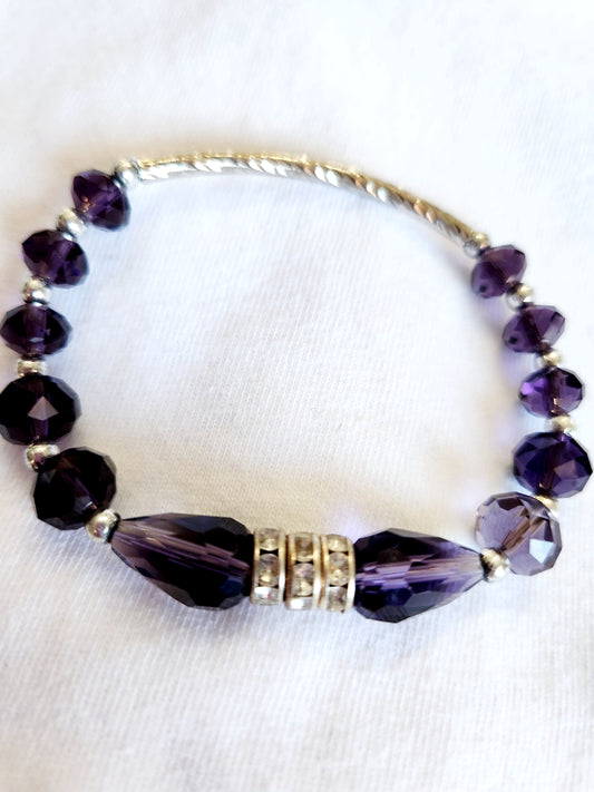 Purple Bead Bling Elastic Bracelet