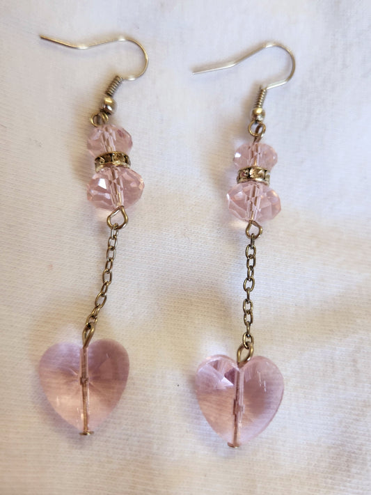 Pink Heart Chandelier Earrings