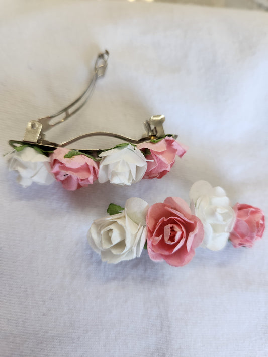 White and Pink Flower Barrettes