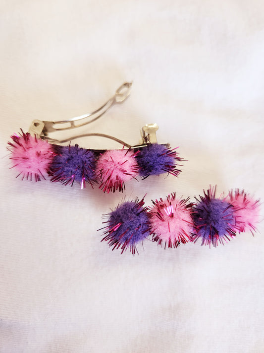 Pink and Purple Pompom Barrettes