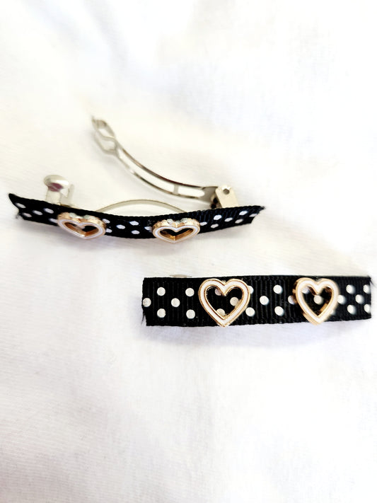 White Hearts with Polka Dots Barrettes