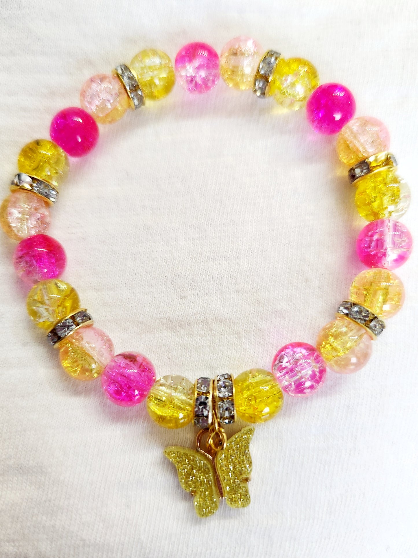 Yellow Pink Butterfly Elastic Bracelet