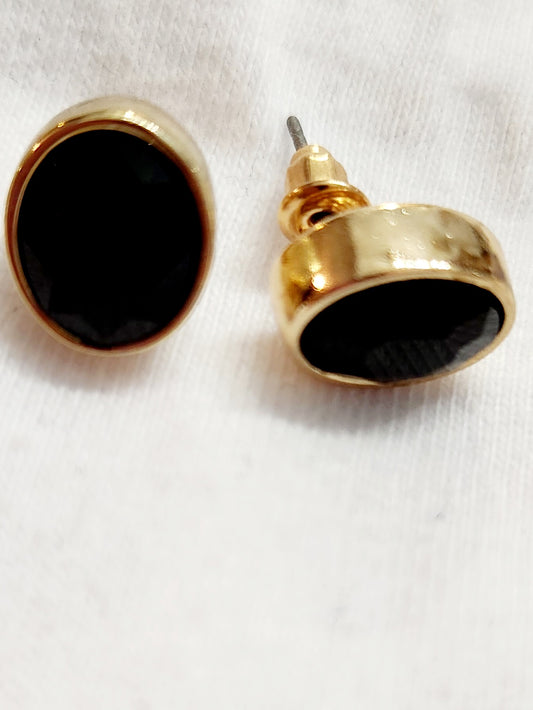 Oval Black Stud Earrings