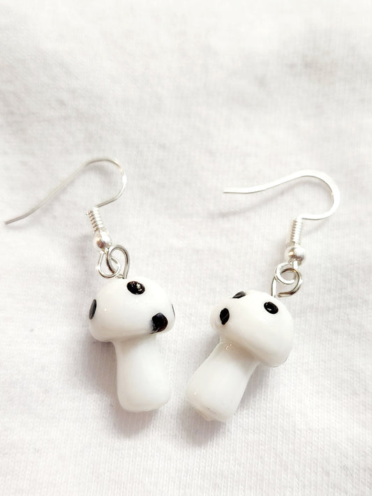 White Mushroom with Black Spots Earring