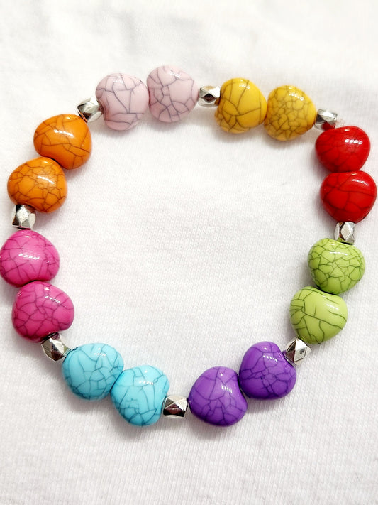 Colorful Heart Stone Elastic Bracelet