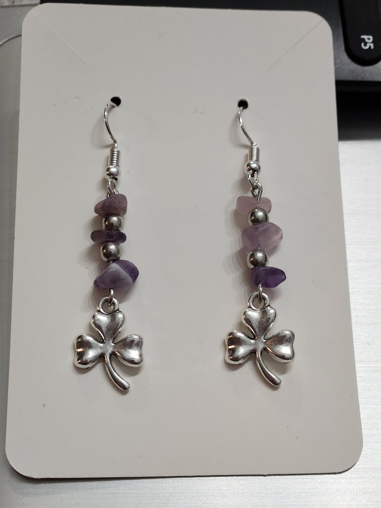 3 leaf clover lavender rock earrings