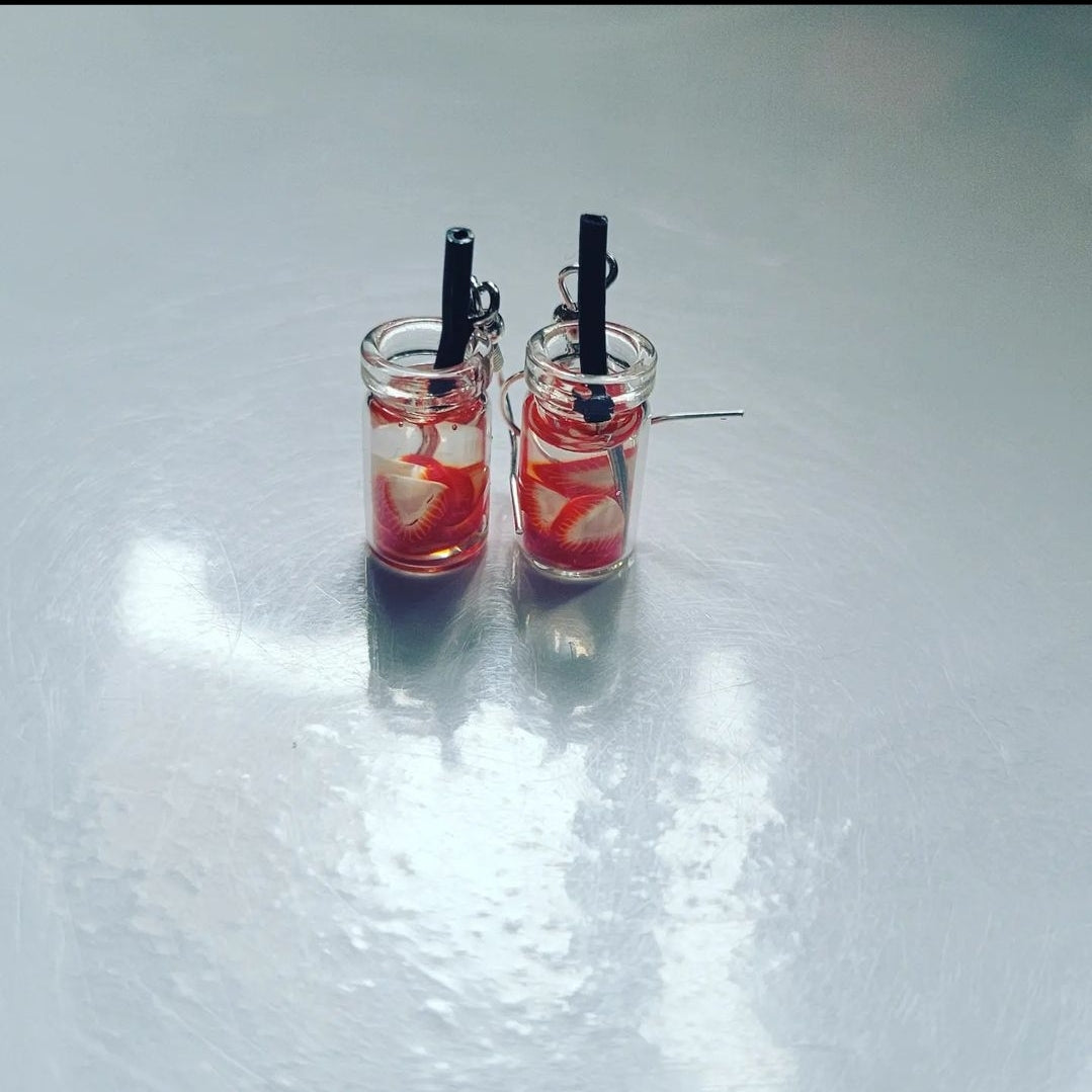 Boba sliced strawberry earrings