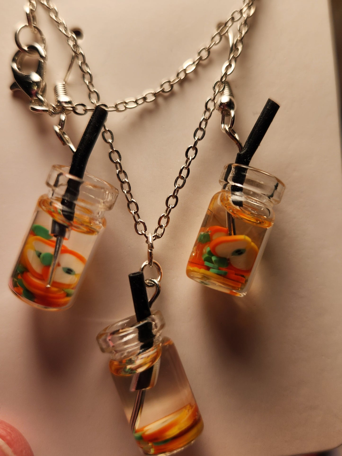 Boba sliced Apple earring and necklace set