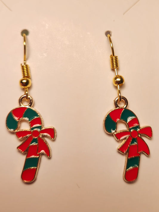 Candy Cane  Green Earrings