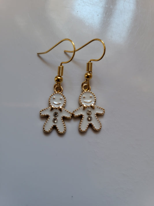 Gingerbread Man white earrings